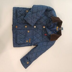 Polo Ralph Lauren Quilted Jacket Boys 2T Blue Corduroy Collar Preppy Equestrian